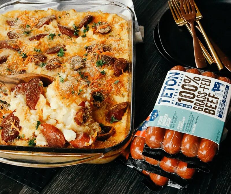 Keto Scalloped ‘Potatoes’ with 100% Grass-Fed Beef Sausage