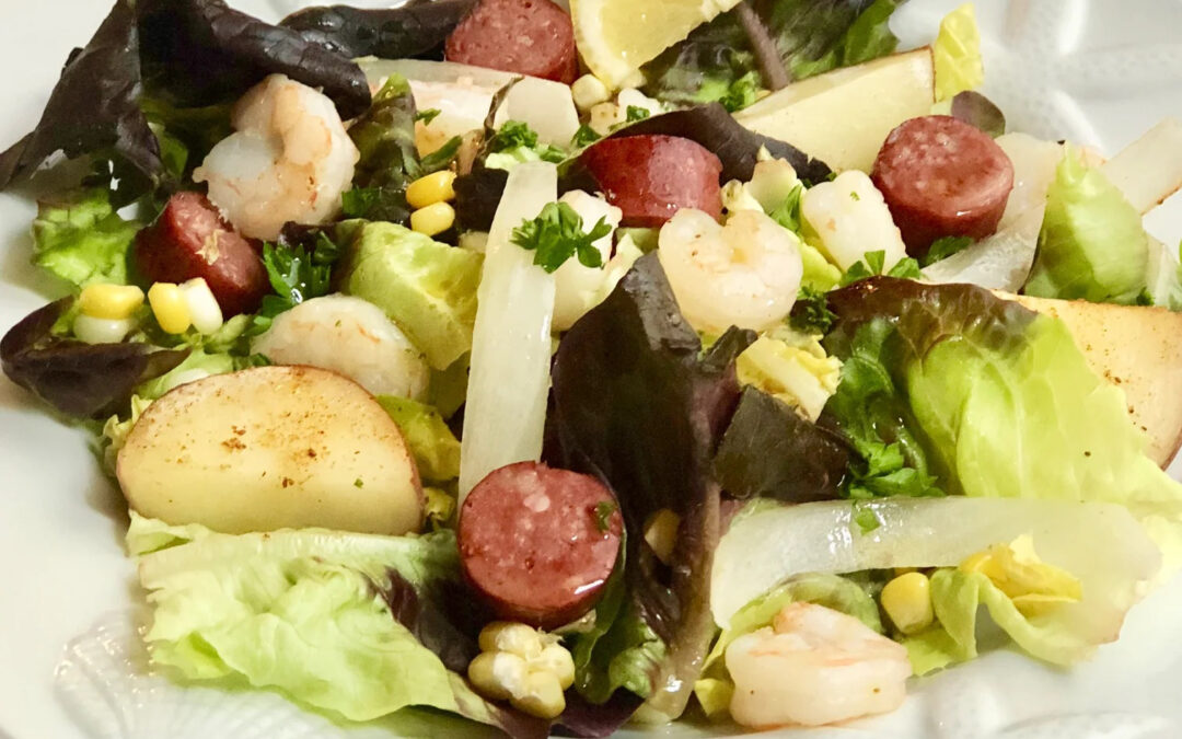 Old Bay Lowcountry Boil-Inspired Salad with Shrimp & Sausage