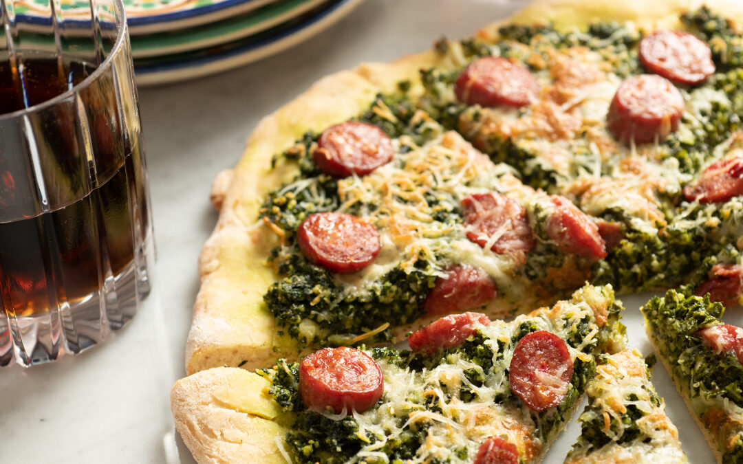 Sausage and Kale Pesto Pizza