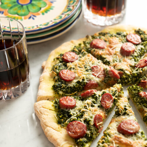 Mini Skillet Kale Pesto & Italian Sausage Pizzas