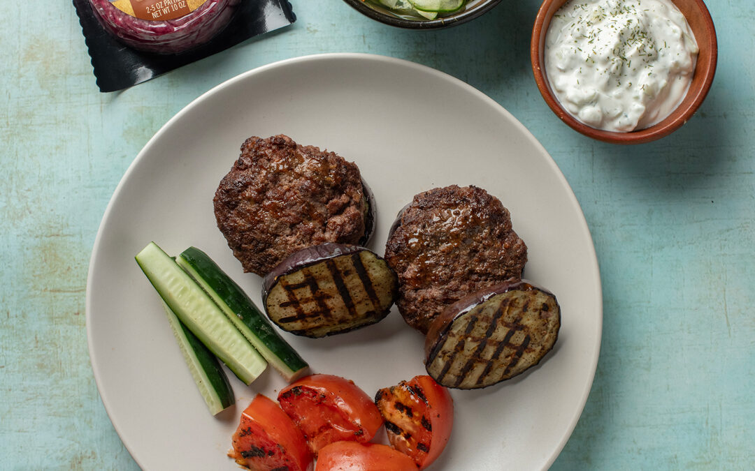 Middle Eastern Spiced Bison Burgers on Grilled Eggplant Bun