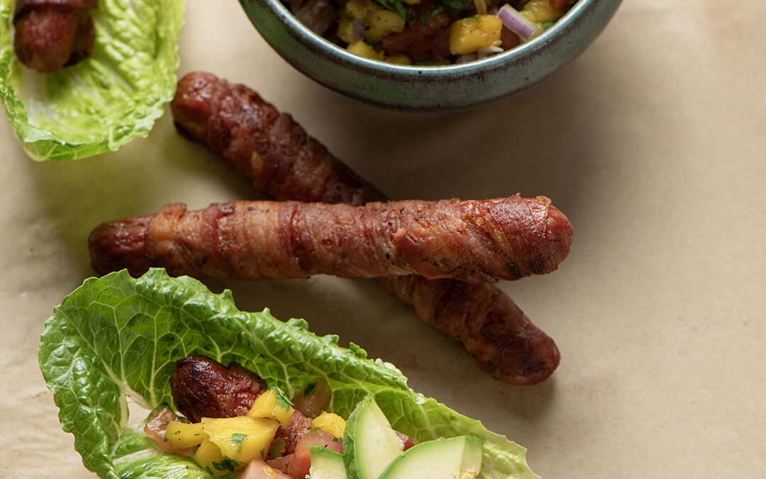 Bacon Wrapped Hot Dogs in Lettuce Cups