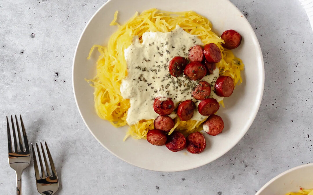 Spaghetti Squash Alfredo with Polish Sausage