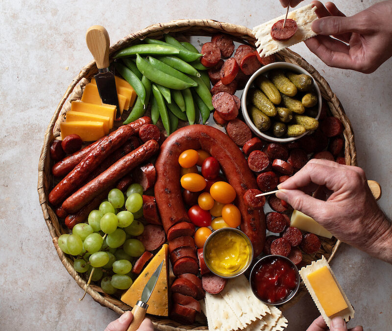 Grilled Charcuterie Board with Grass-Fed Sausages + Hot Dogs